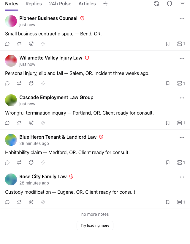 Preview of the live overflow feed showing sample lead postings